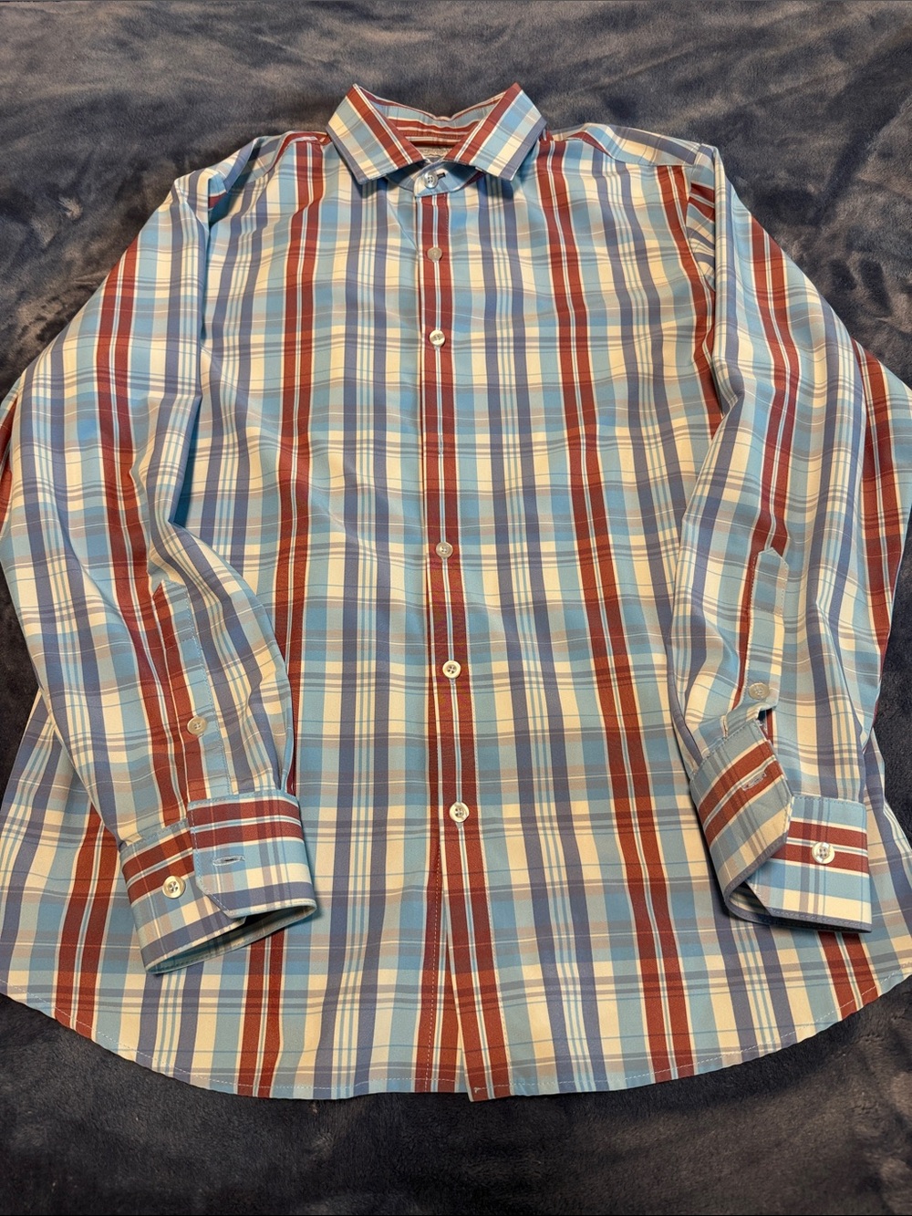 Mizzen+Main Blue, Red and White Plaid Dress Shirt